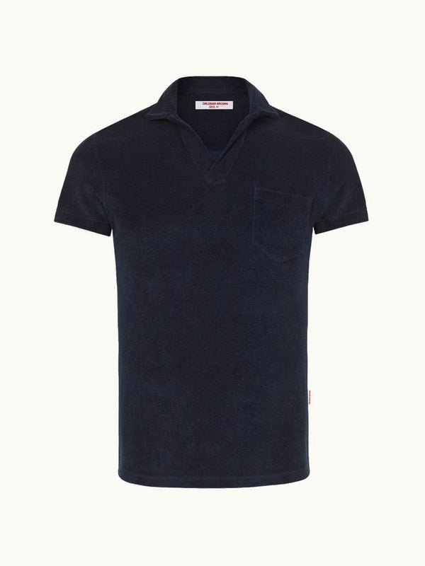 Terry Towelling Navy Towelling Resort Polo Shirt
