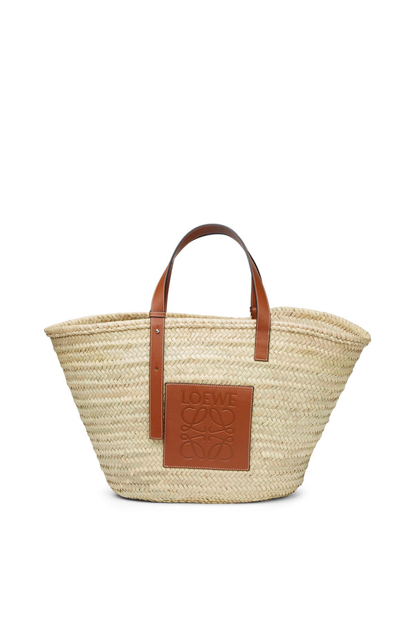 Large Basket bag in palm leaf and calfskin