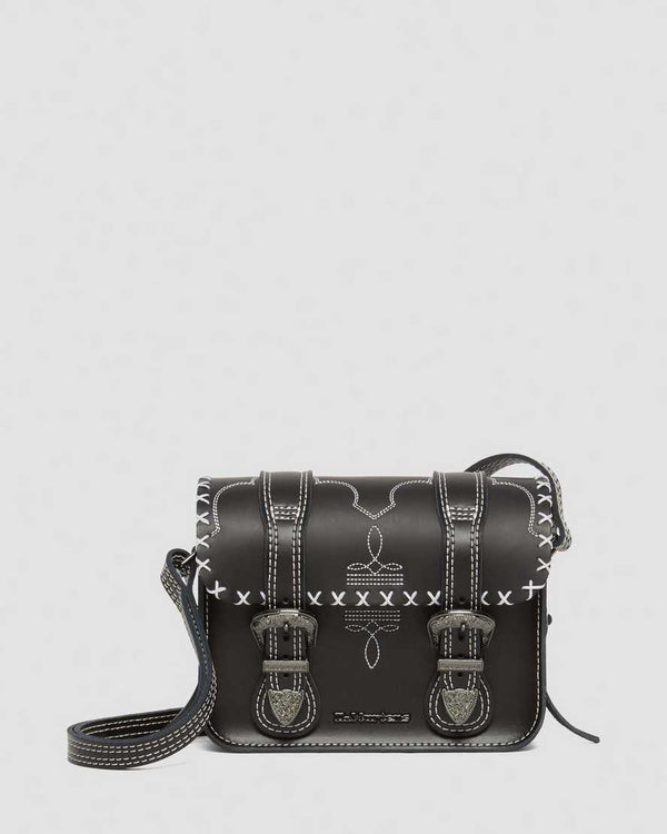 Dr. Martens 7" Contrast Stitch Leather Crossbody Bag in Black