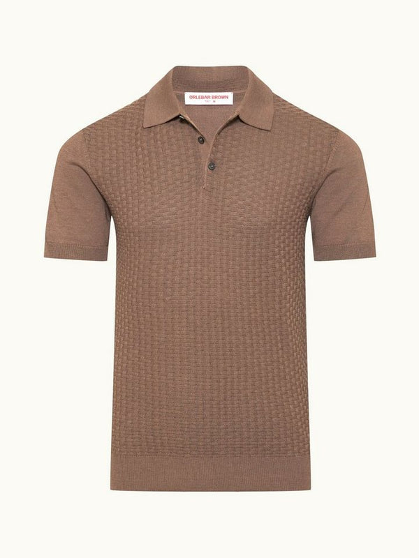 Burnham Tailored Fit Jacquard Knit Silk-Cotton Polo Shirt Light Plum Wine Colour
