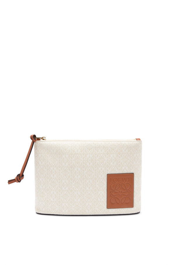 Oblong pouch in Anagram jacquard and calfskin