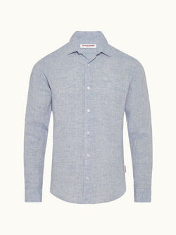 Giles Linen Navy White Tailored-Fit Shirt