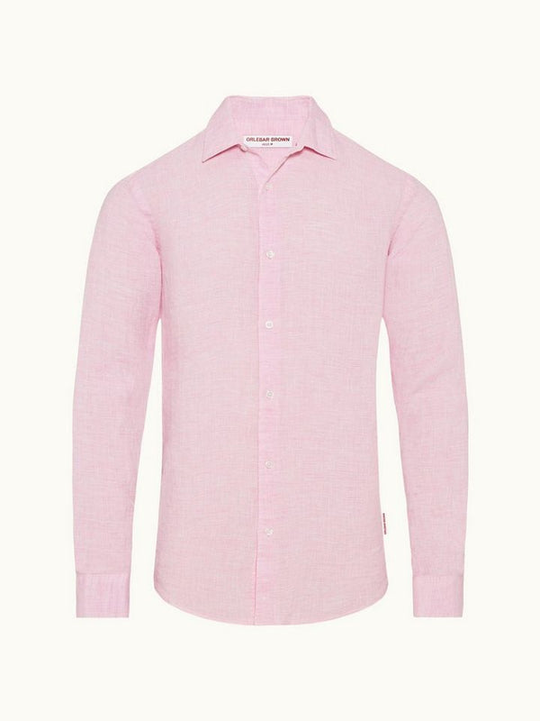 Giles Linen Pale Pink White Classic Collar Tailored Fit Linen Shirt