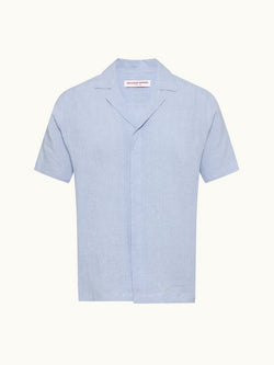 Maitan Relaxed Fit Capri Collar Linen Shirt In Soft Blue