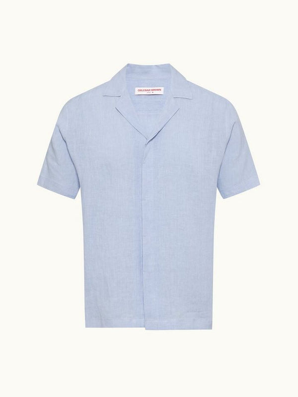 Maitan Relaxed Fit Capri Collar Linen Shirt In Soft Blue