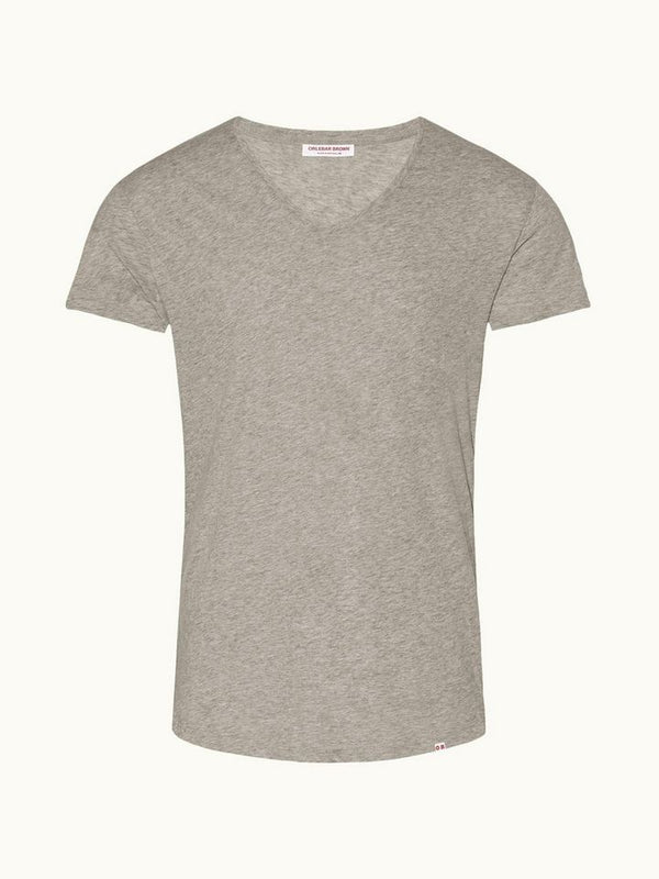 OBV Grey Melange Tailored Fit V-Neck T-Shirt