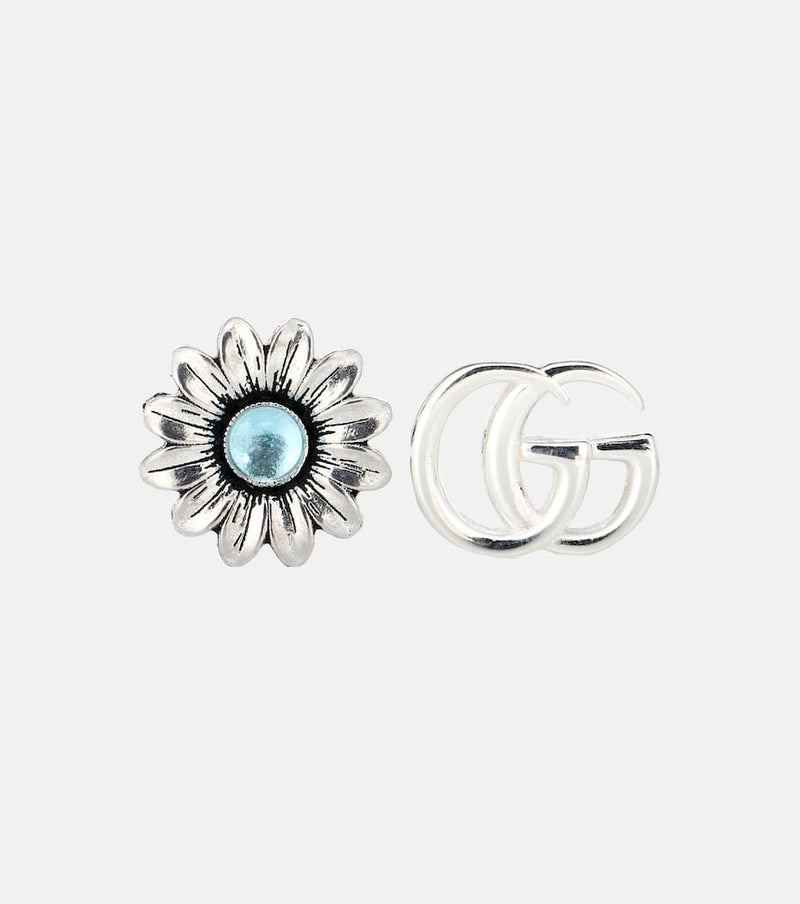 Gucci Double G flower sterling silver and topaz stud earrings