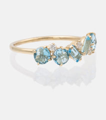 Suzanne Kalan 14ct yellow gold topaz ring with diamonds
