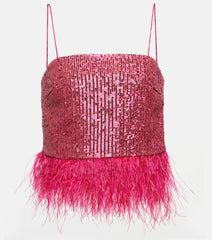 Rebecca Vallance Missing Hours sequined feather-trimmed crop top
