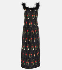Rixo Winslett floral feather-trimmed midi dress