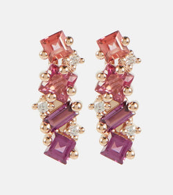 Suzanne Kalan 14kt rose gold climber earrings with gemstones and diamonds