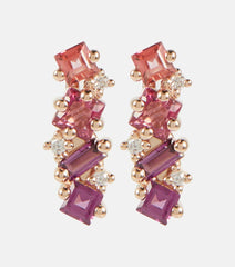 Suzanne Kalan 14kt rose gold climber earrings with gemstones and diamonds