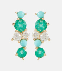 Sydney Evan 14kt gold stud earrings with diamonds and emeralds
