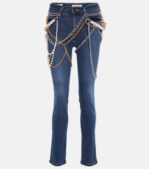Junya Watanabe Chain-detail mid-rise slim jeans