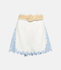 Zimmermann Belted embroidered linen shorts