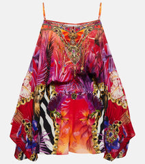Camilla Printed embellished silk playsuit