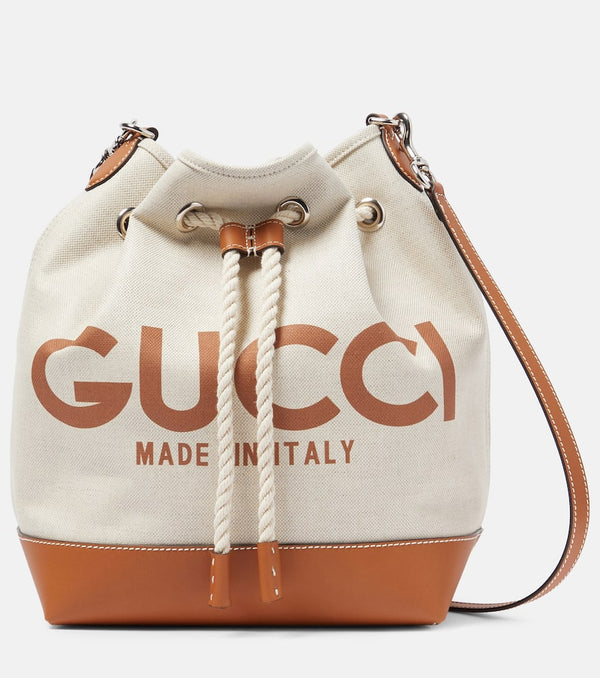 Gucci Logo leather-trimmed canvas bucket bag