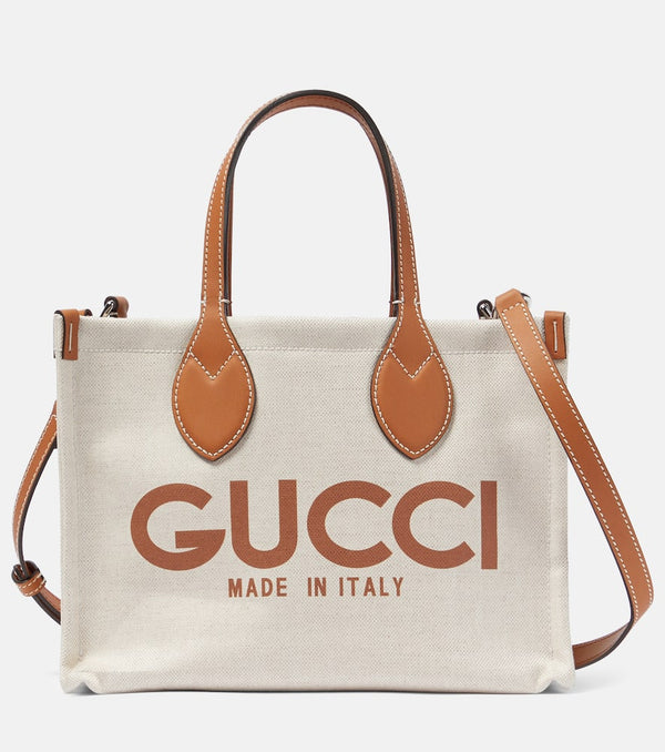 Gucci Mini logo leather-trimmed canvas tote bag