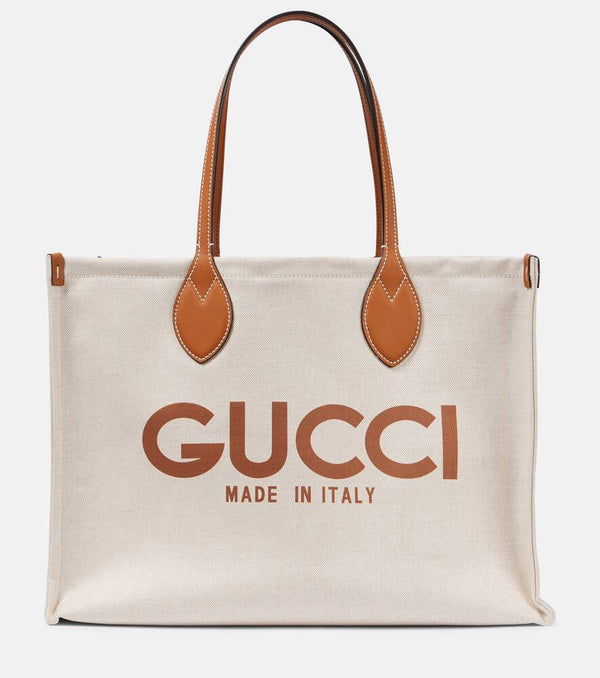 Gucci Logo leather-trimmed canvas tote bag