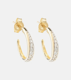 Stone and Strand Twist 10kt yellow gold hoop earrings with diamonds