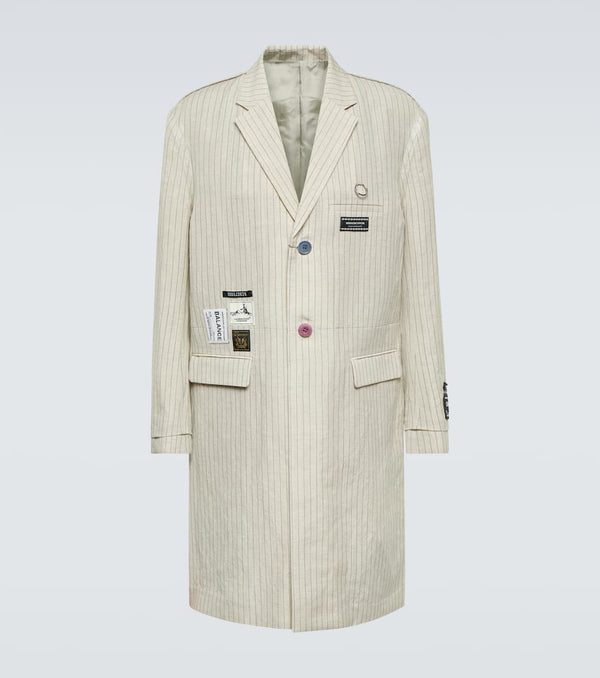 Undercover Appliqué pinstripe wool and linen coat