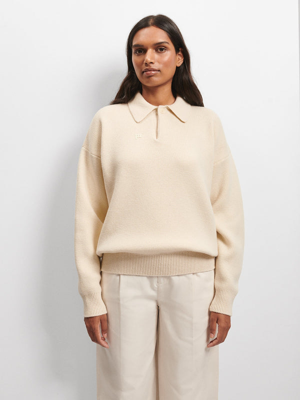 PANGAIA Recycled Cashmere Polo Sweater ecru ivory 