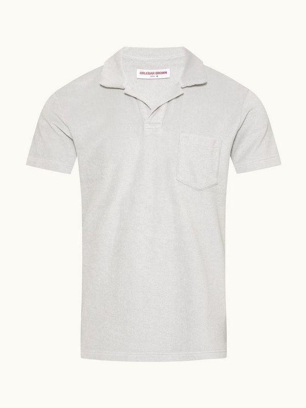 Terry Organic Cotton Towelling Resort Polo Shirt In White Jade
