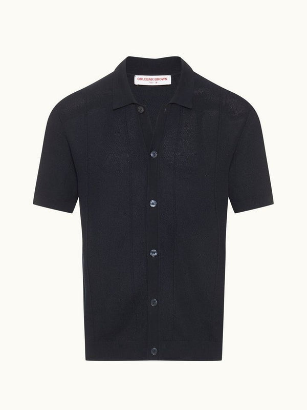 Tiernan Classic Fit Capri Collar Drop Needle Mercerised Cotton Shirt In Night Iris Blue