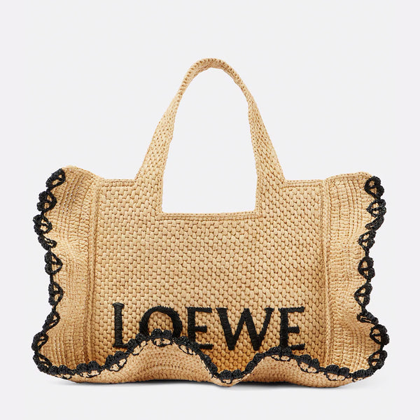 Loewe Paula's Ibiza Font Ruffles Small Raffia Tote Bag