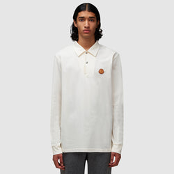 Moncler Logo Long Sleeve Polo Shirt White