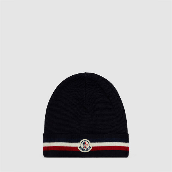 Moncler Knitted Striped Beanie Black