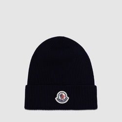 Moncler Knitted Logo Beanie Navy